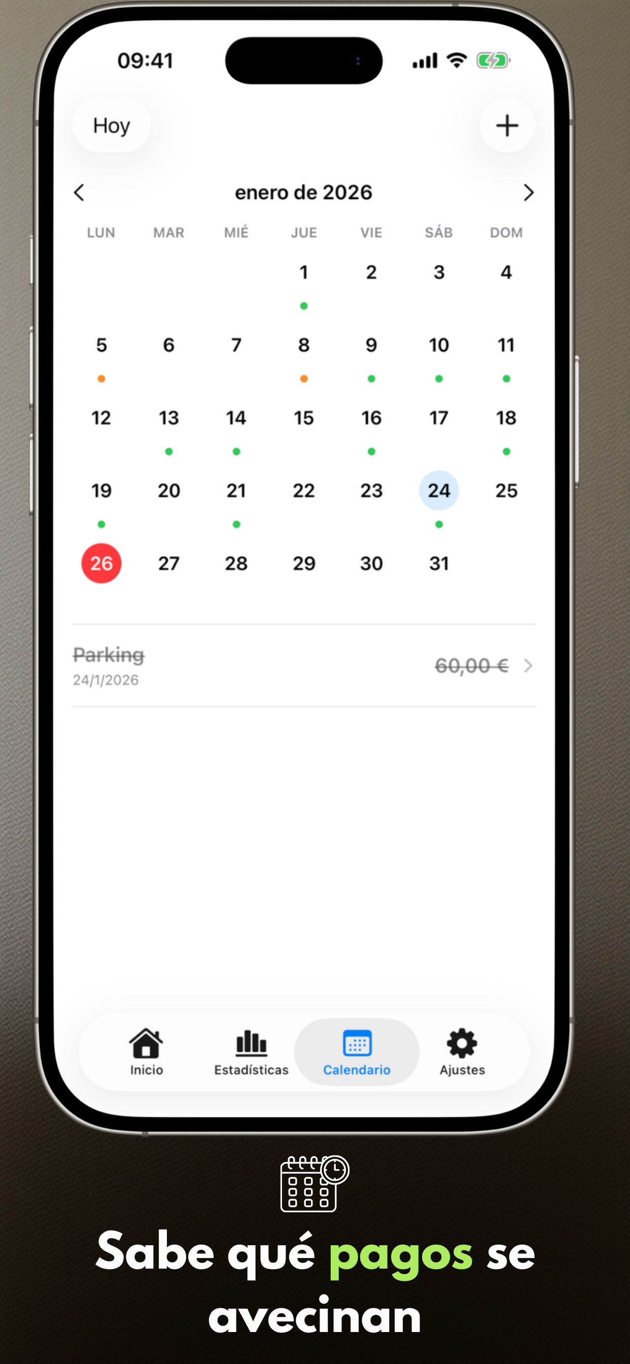Payment Calendar - vista de calendario